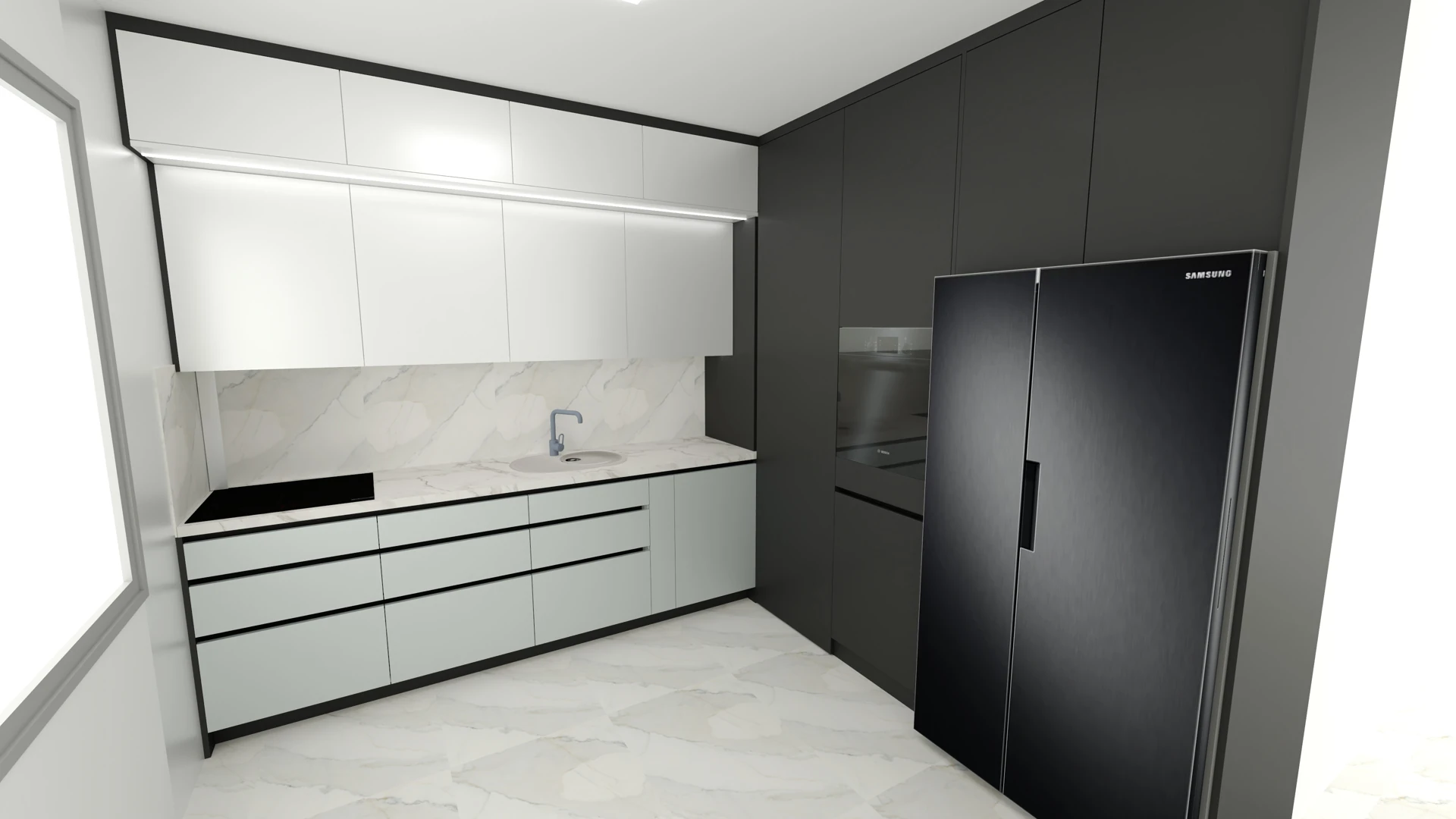Project visualisation — kitchen in white and grey