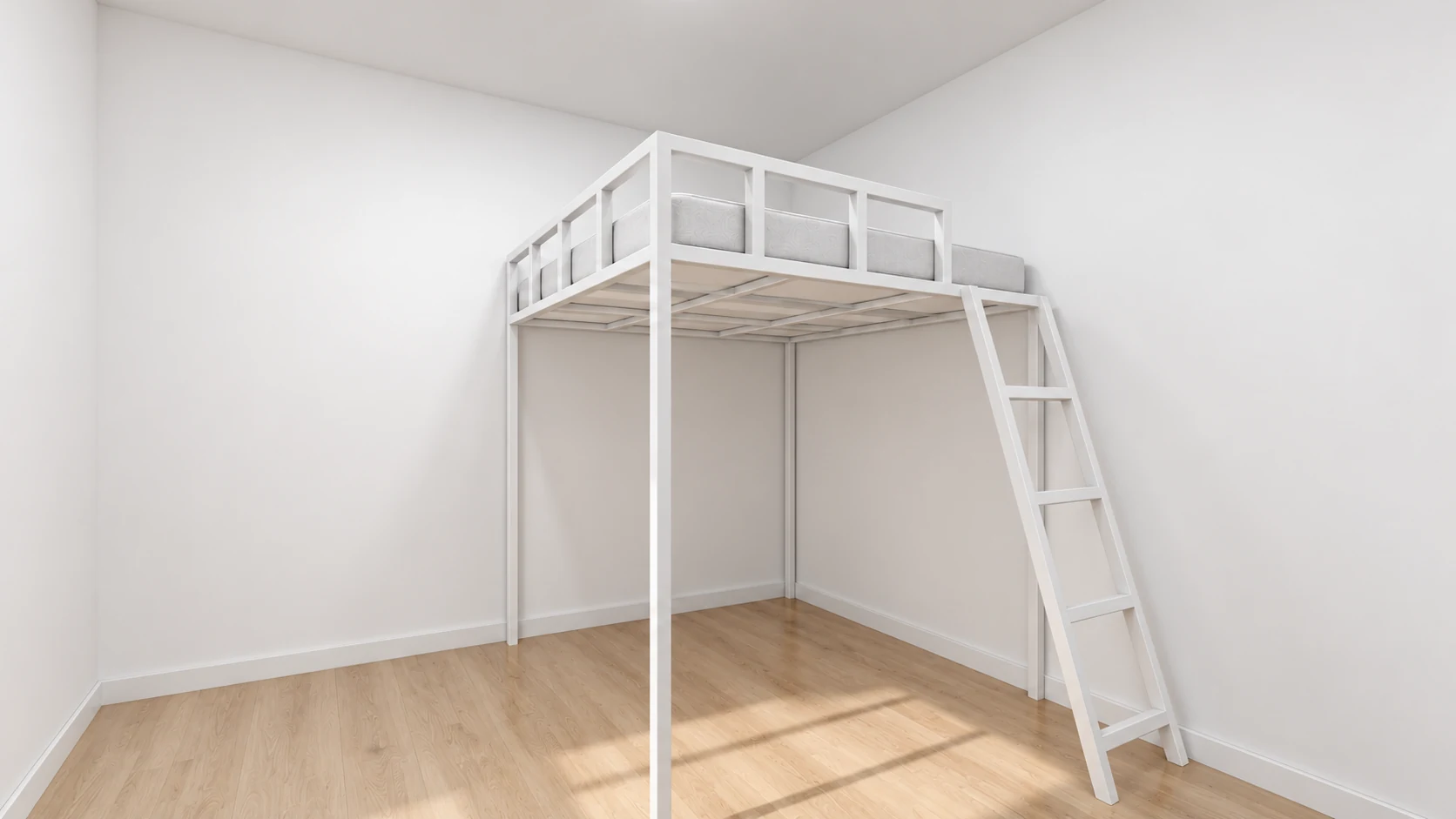 Raised metal double bed