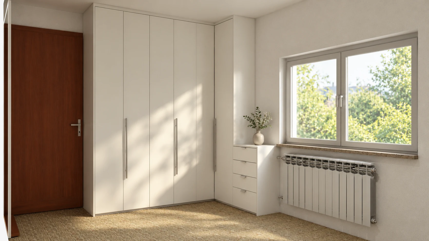 Wardrobe with a dresser beside the window